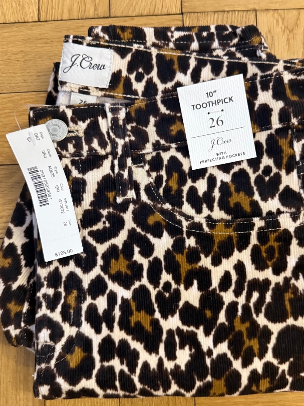 NWT J.Crew Toothpick Jeans Size 26 Leopard Print Corduroy High Rise Skinny